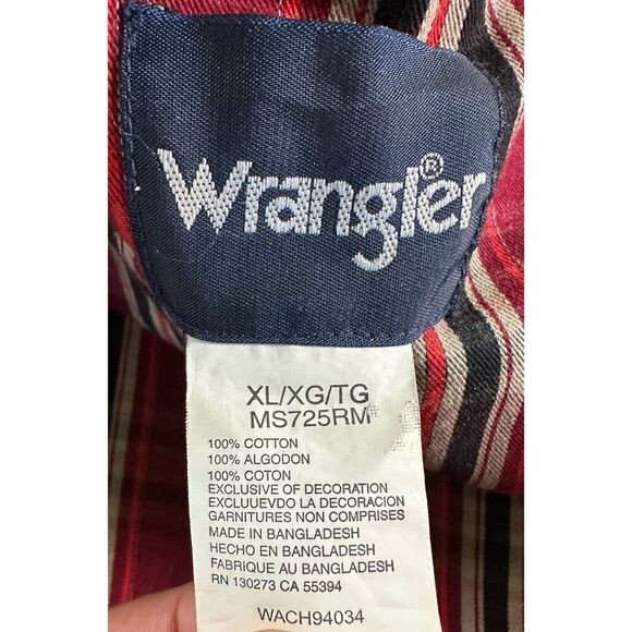 Wrangler Flannel Snap Button Shirt Shacket Mens XL Red Plaid Chore Jacket - Picture 8 of 8
